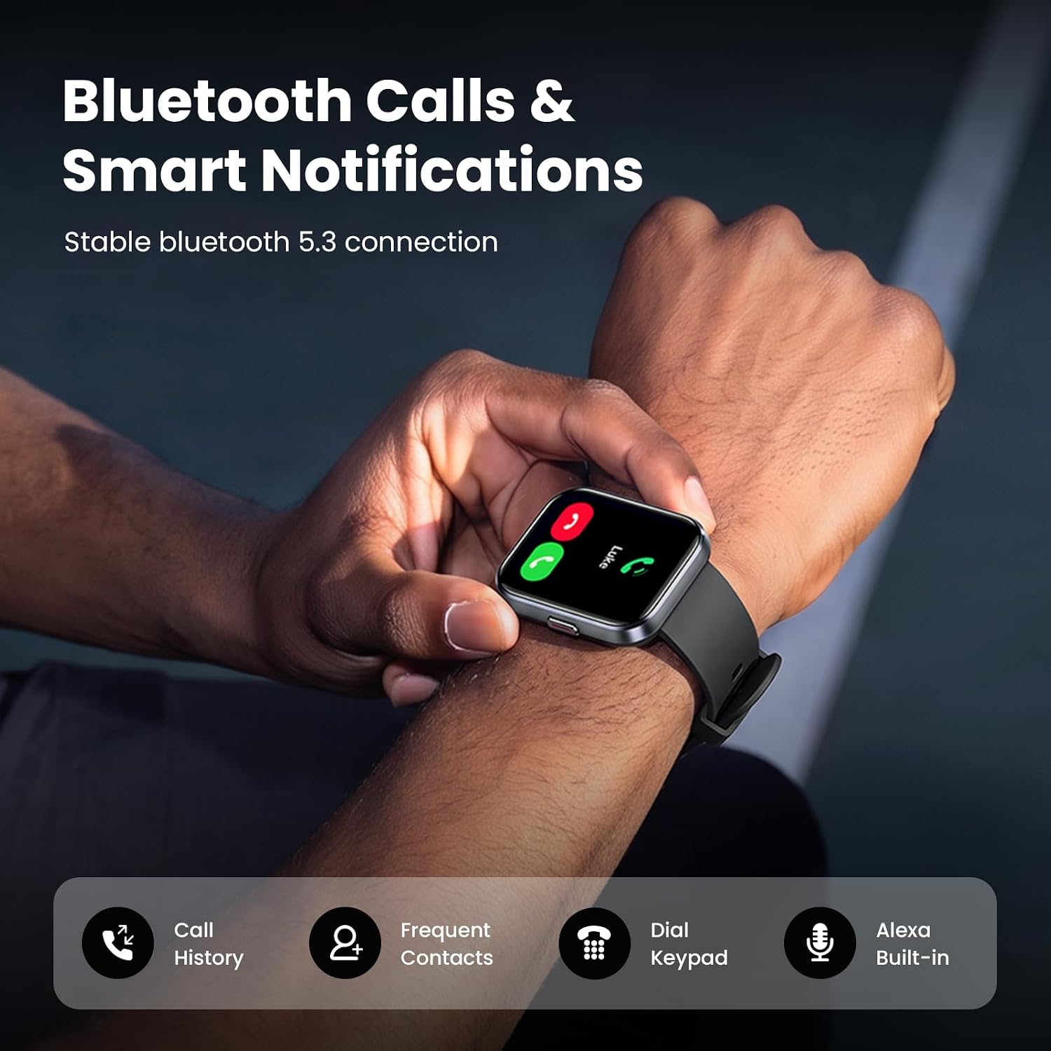 Smart Watches for Men Android & iPhone, 1.8 HD Alexa Built-in Smartwatches Fitness Tracker Watch with Bluetooth Calls, IP68 Waterproof, Heart Rate/Sleep/SpO2 Monitor, 110 Sport Modes - Black